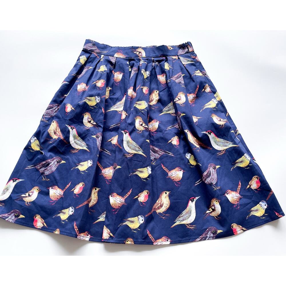 NWT Grace Karin Navy Blue Song Bird Print Skirt with Pockets Size Medium